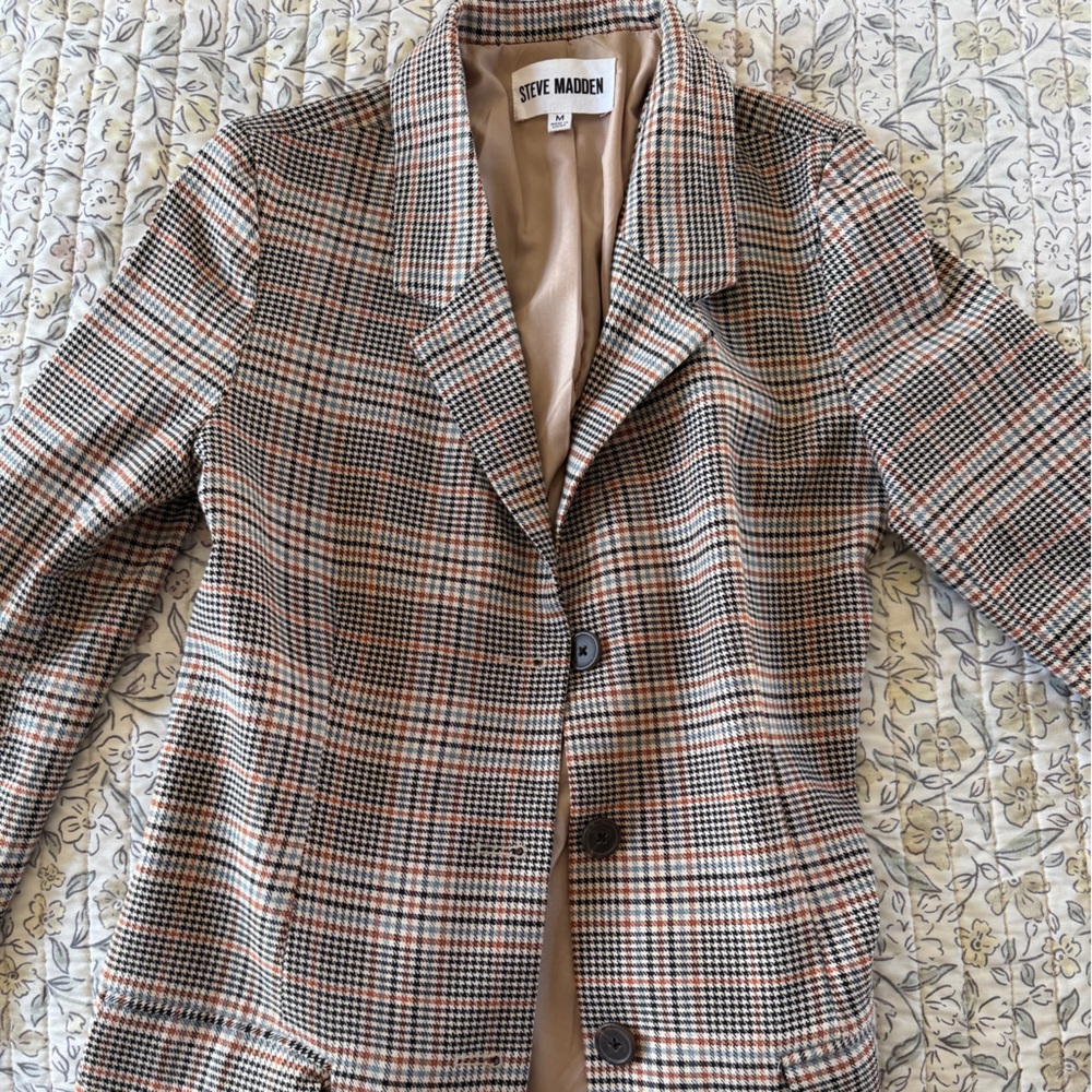 Steve Madden Brown and Tan Plaid Blazer